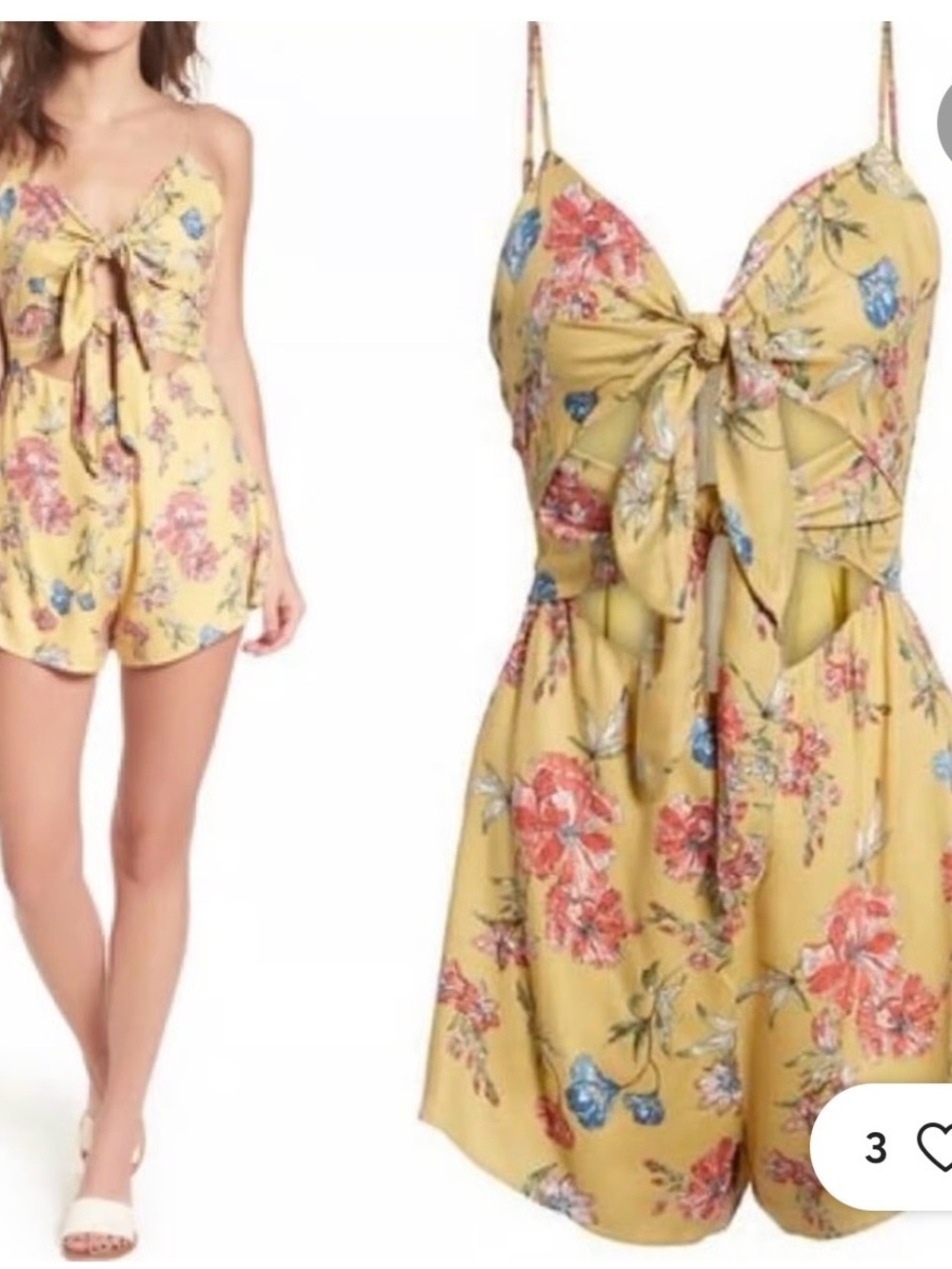 Lush Yellow Floral Tie-Front One-Piece Romper